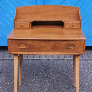 Rare 1960s Ercol Writing Table in Solid Elm with Beech Legs 