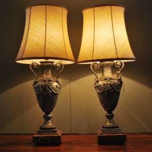 Pair of early 1930s Decorative Urn Lamps on Marble Base 