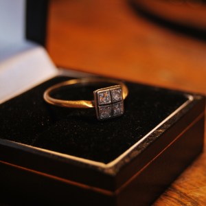 Art Deco Period 18 Carat Gold Band with 4 Diamonds set in Platinum