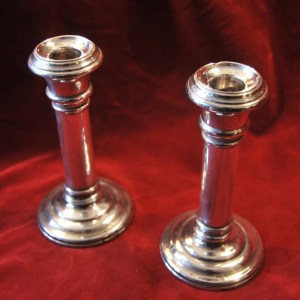 Pair of Solid Silver English Chester Candlesticks 1909