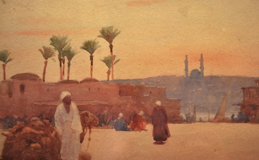 “An Arab With His Camel & A View Of Cairo Beyond” Watercolour by Edward Mills,&nbsp;£149