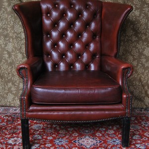Vintage Antique-Style Faux Leather Wingback Chair SOLD 