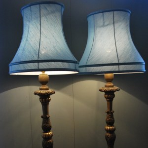Pair of early 20th Century Ornate Giltwood Lamps