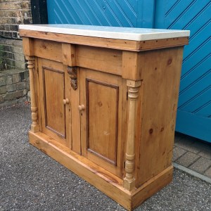 English Victorian Pine Sideboard with later Italian White Marble Top