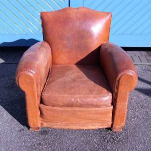 French Art Deco Period Brown Leather Armchair SOLD 
