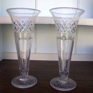 Pair of Edwardian Cut Glass Flower Vases