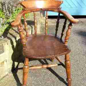 Antique English Oak Smokers Bow Chair 