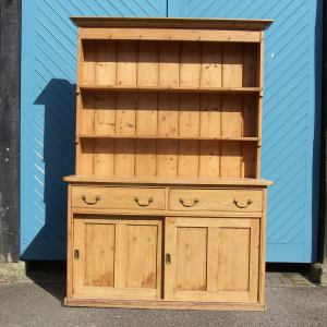 Lovely English Pine Kitchen Dresser with Original Brass Handles, circa 1880. 
