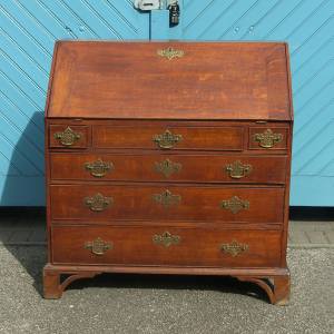 George III Oak Bureau internally fitted with letter columns, cupboard, pigeon holes & small drawers