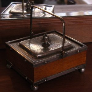 Unusual Late 19th Century Arts & Crafts Style English Silver Plate & Oak Butter Dish