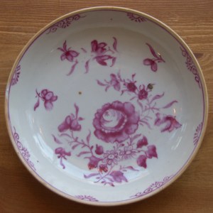 18th Century Plate painted in puce with flowers