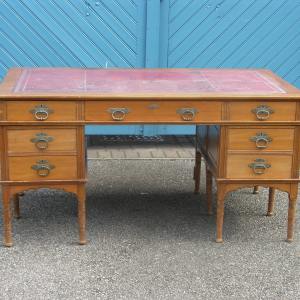 Top Quality Edwardian Satinwood Partners Desk with Original Leather & Handles