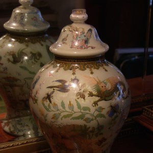 Original 19th Century Victorian ‘Decalomania’ Vase with Oriental Themed Prints 