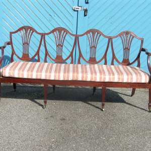 Rare Solid Mahogany Mid 19th Century Hepple White 4-seater Settee